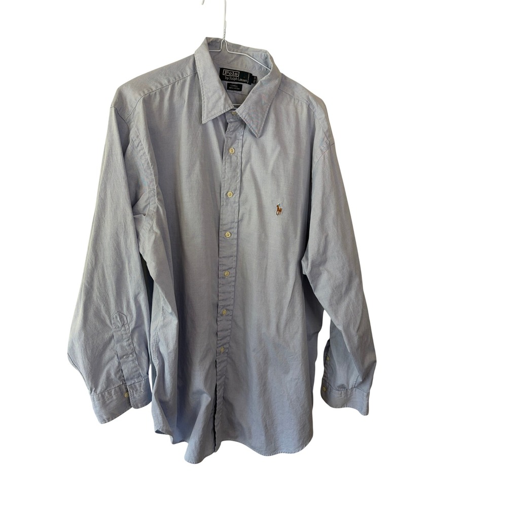Polo Ralph Lauren Lowell Mens Blue Oxford Button Down Shirt 17.5 34 Long Sleeve